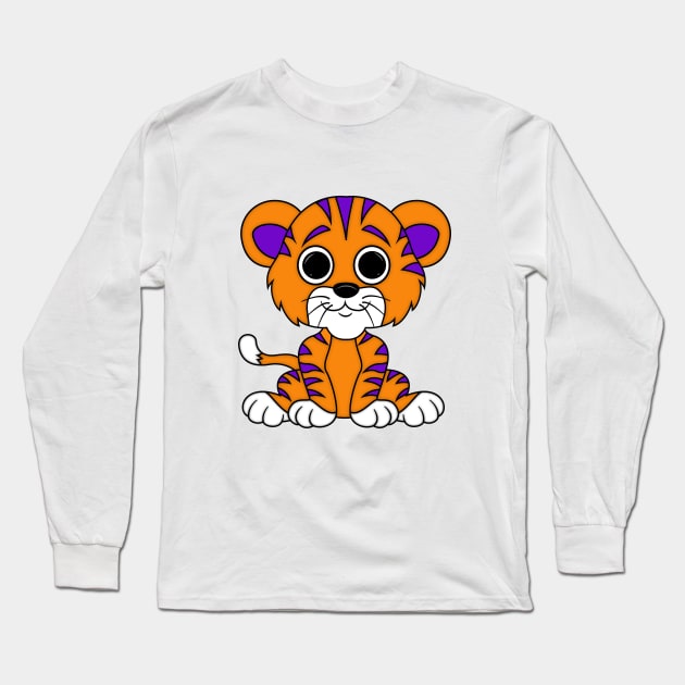 Purple and Orange Baby Tiger Cartoon Long Sleeve T-Shirt by Roly Poly Roundabout